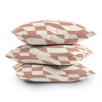 Little Dean Checkers Coral Summer Beach Outdoor Throw Pillow Pink - Deny Designs - Image 3